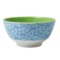 Rice Dk Green & Blue Melamine Bowl with a Bird Print